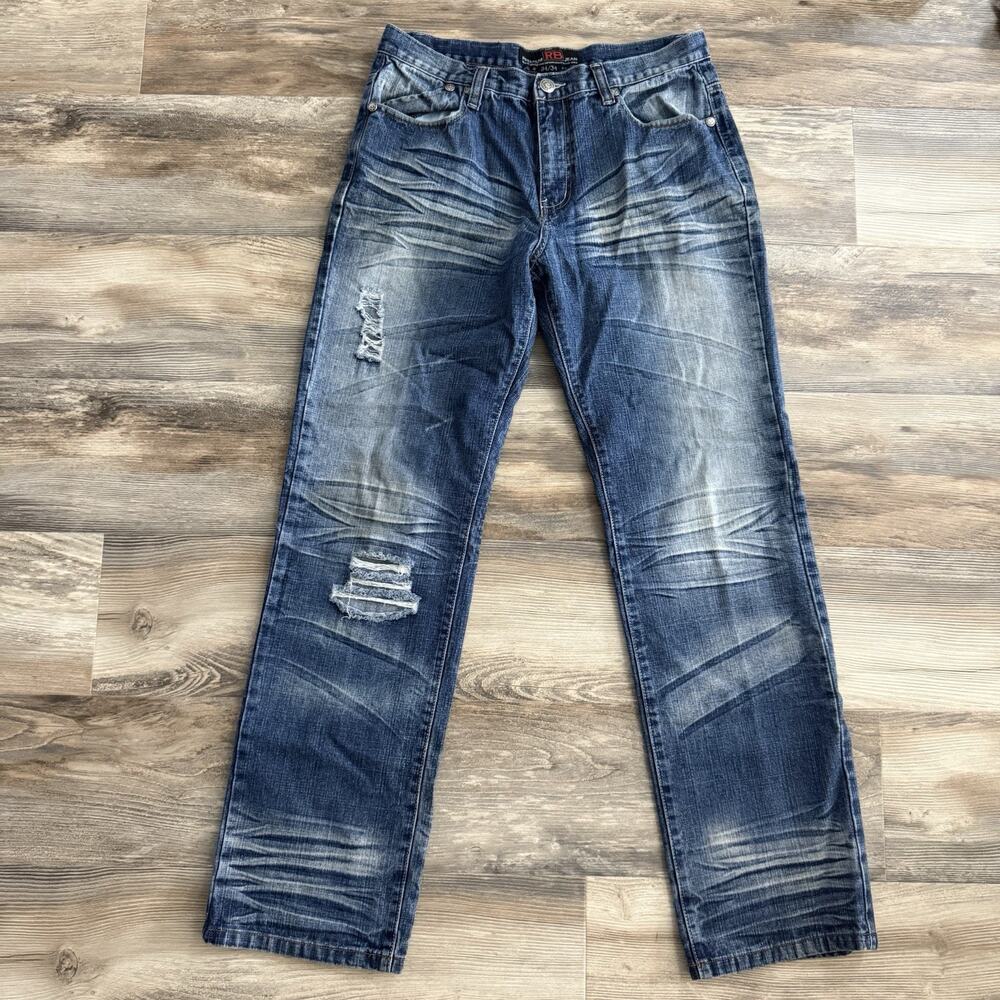RB Raw Blue Men’s Jeans 34x34 Y2K Distressed Blue Denim 100% Cotton